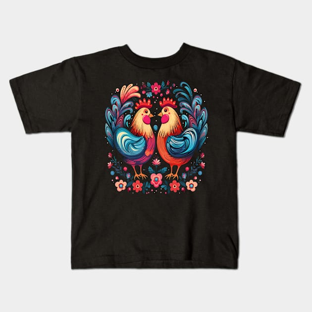 Chicken Couple Valentine Kids T-Shirt by JH Mart